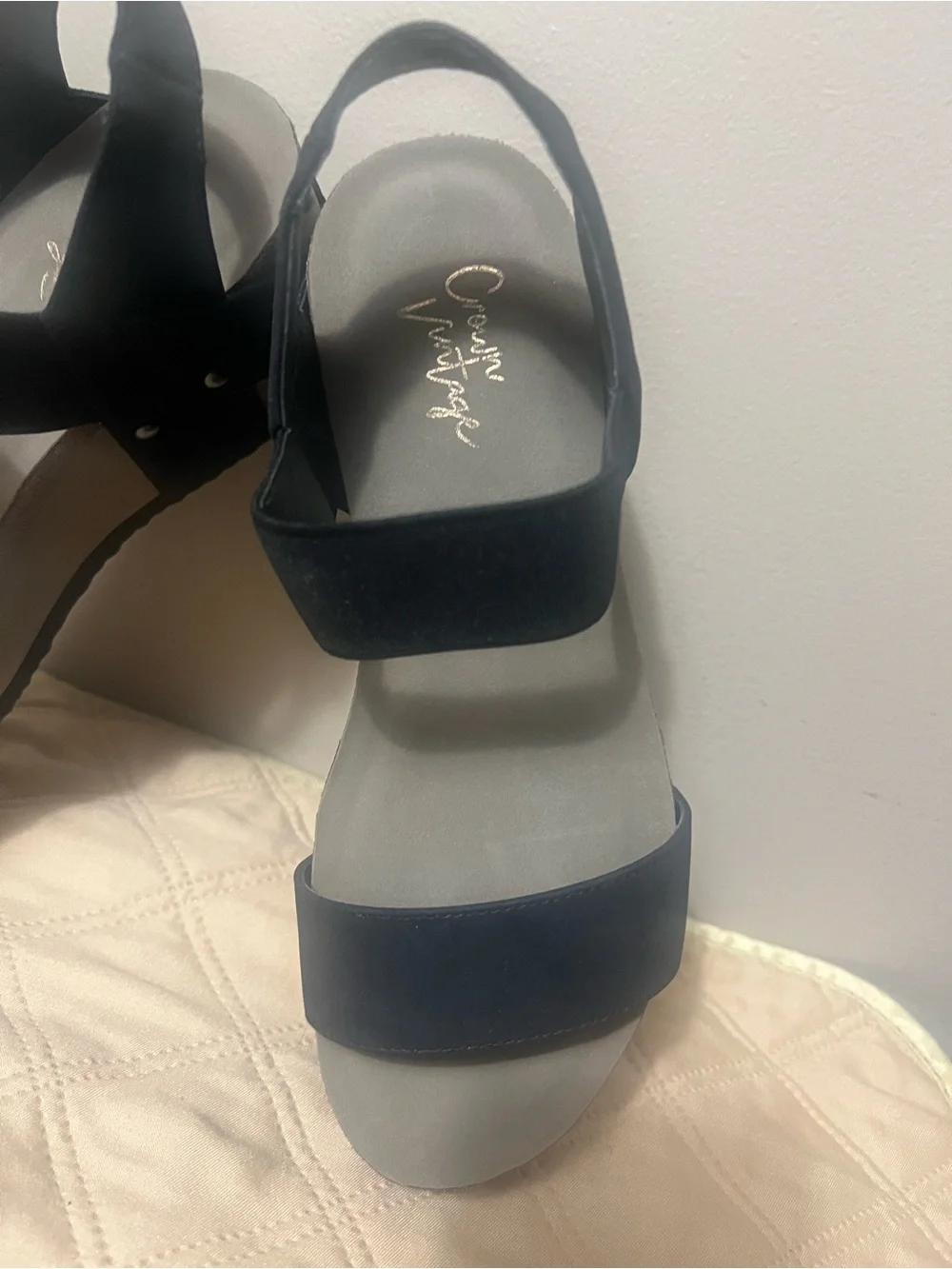 Crown Vintage Black Platform Slingback Sandals